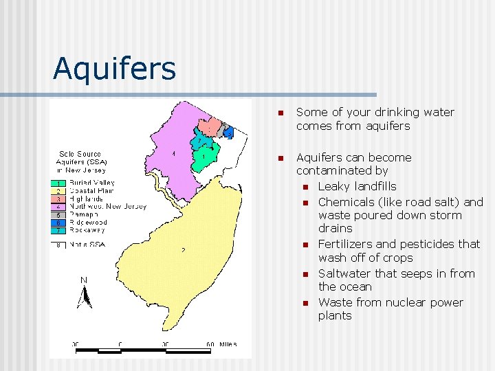 Aquifers n Some of your drinking water comes from aquifers n Aquifers can become