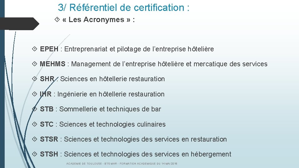 3/ Référentiel de certification : « Les Acronymes » : EPEH : Entreprenariat et