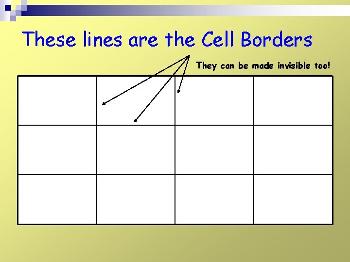 These lines are the Cell Borders They can be made invisible too! These lines are the Cell Borders They can be made invisible too!