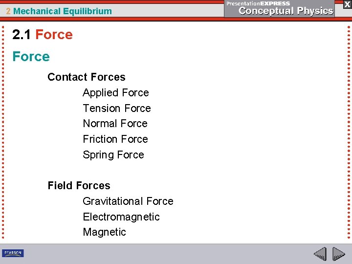 2 Mechanical Equilibrium 2. 1 Force Contact Forces Applied Force Tension Force Normal Force
