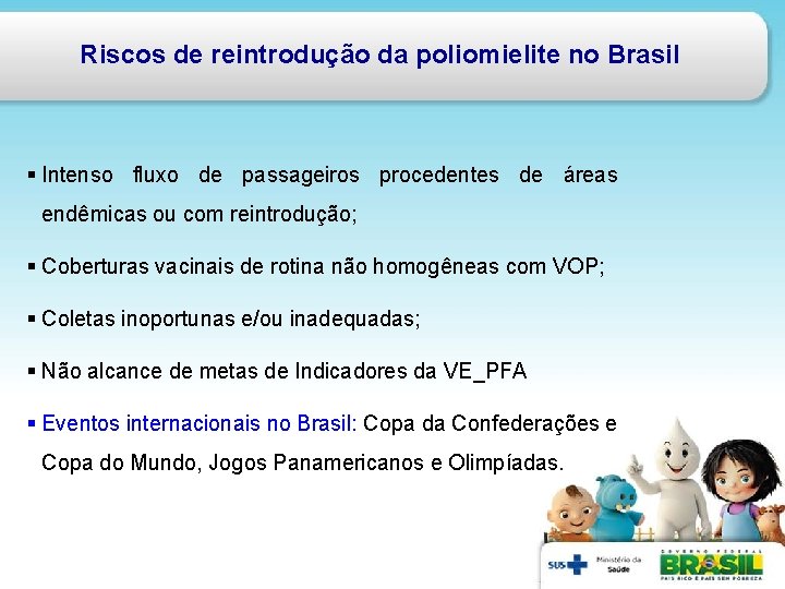 Riscos de reintrodução da poliomielite no Brasil § Intenso fluxo de passageiros procedentes de