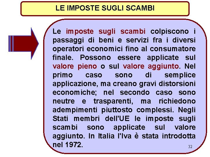 LE IMPOSTE SUGLI SCAMBI Le imposte sugli scambi colpiscono i passaggi di beni e