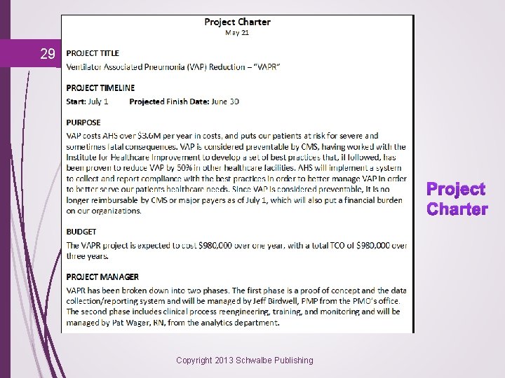 29 Project Charter Copyright 2013 Schwalbe Publishing 