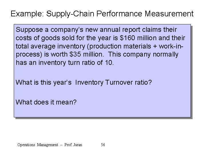 Example: Supply-Chain Performance Measurement Suppose a company’s new annual report claims their costs of