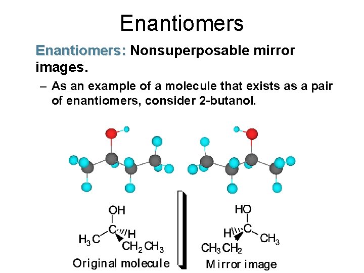 Enantiomers: Nonsuperposable mirror images. – As an example of a molecule that exists as