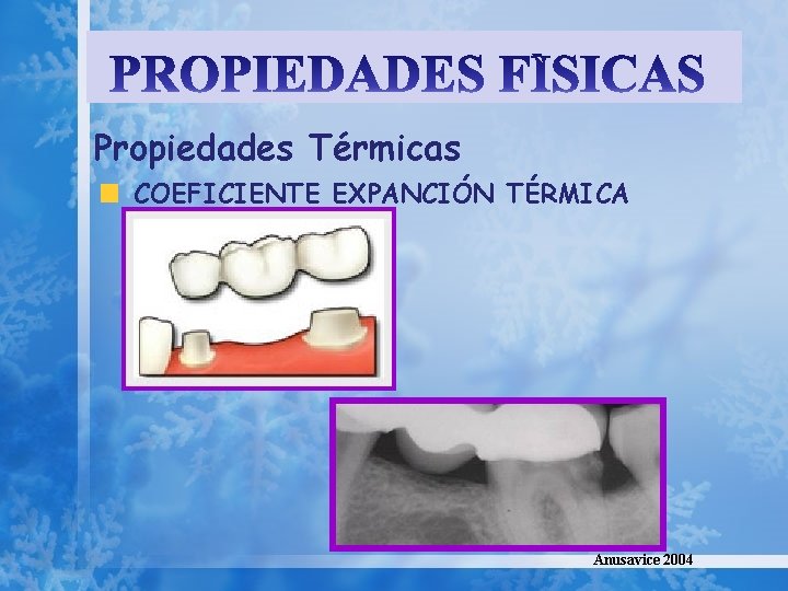 Propiedades Térmicas COEFICIENTE EXPANCIÓN TÉRMICA Anusavice 2004 