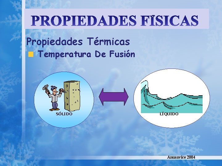 Propiedades Térmicas Temperatura De Fusión SÓLIDO LÍQUIDO Anusavice 2004 