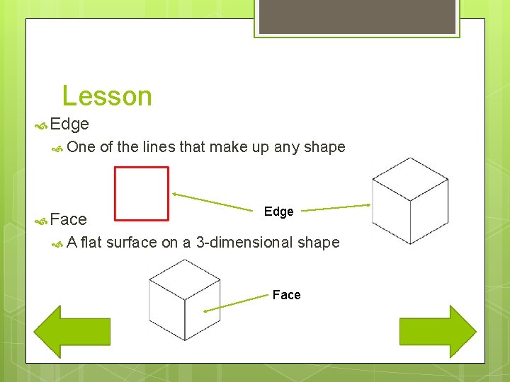 Lesson Edge One Face A of the lines that make up any shape Edge