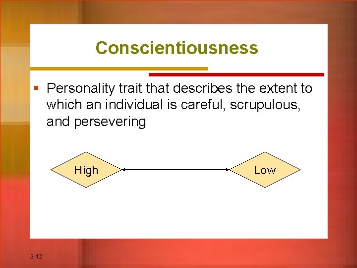 Conscientiousness § Personality trait that describes the extent to which an individual is careful,