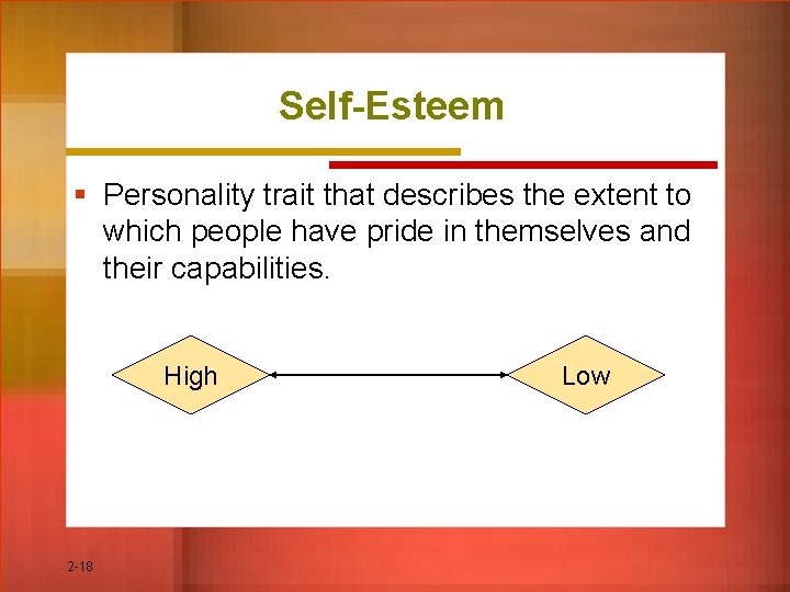 Self-Esteem § Personality trait that describes the extent to which people have pride in