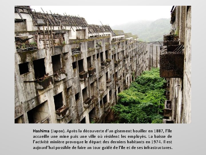 Hashima (Japon). Après la découverte d’un gisement houiller en 1887, l’île accueille une mine