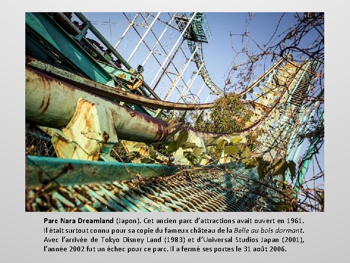 Parc Nara Dreamland (Japon). Cet ancien parc d’attractions avait ouvert en 1961. Il était