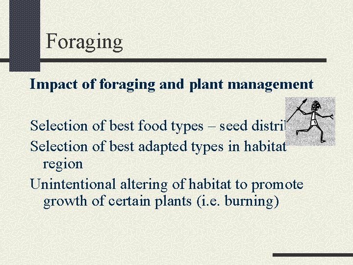 Foraging Impact of foraging and plant management Selection of best food types – seed