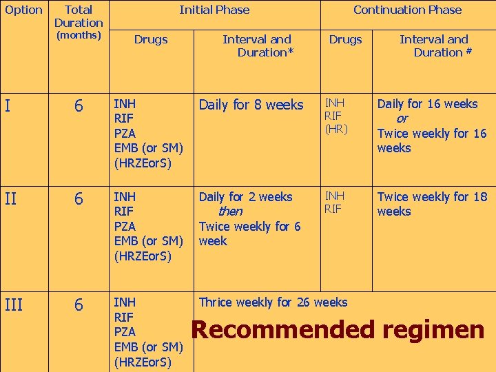 Option Total Duration (months) I II III 6 6 6 Initial Phase Drugs Interval