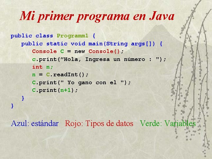 Mi primer programa en Java public class Programm 1 { public static void main(String