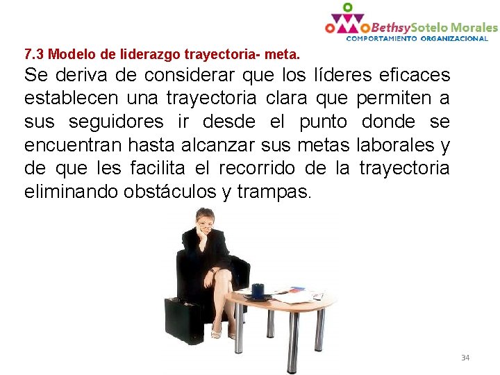 7. 3 Modelo de liderazgo trayectoria- meta. Se deriva de considerar que los líderes