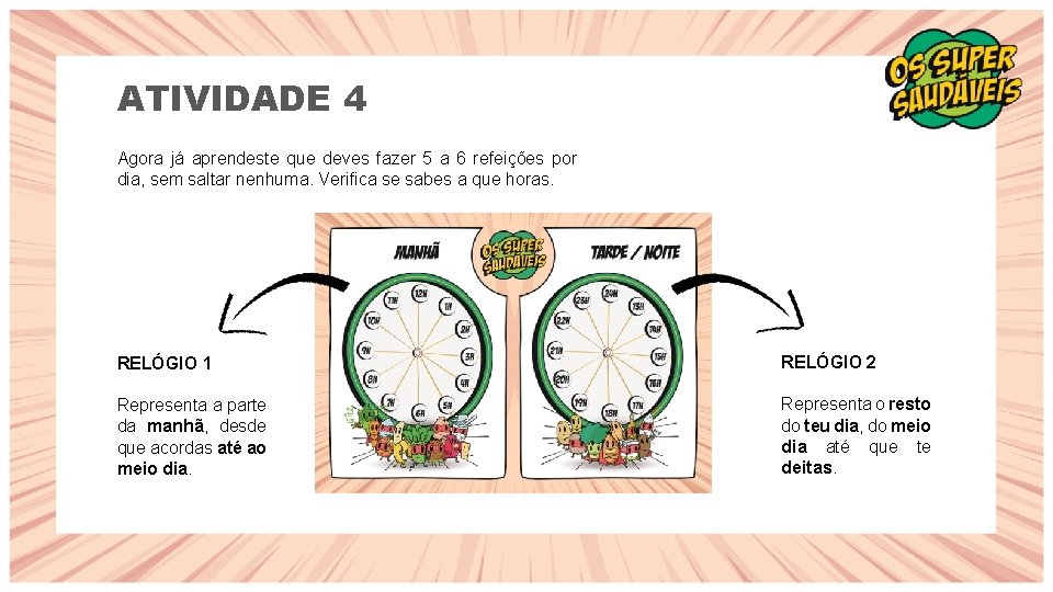 ATIVIDADE 4 Agora já aprendeste que deves fazer 5 a 6 refeições por dia,