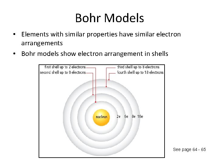 Bohr Models • Elements with similar properties have similar electron arrangements • Bohr models