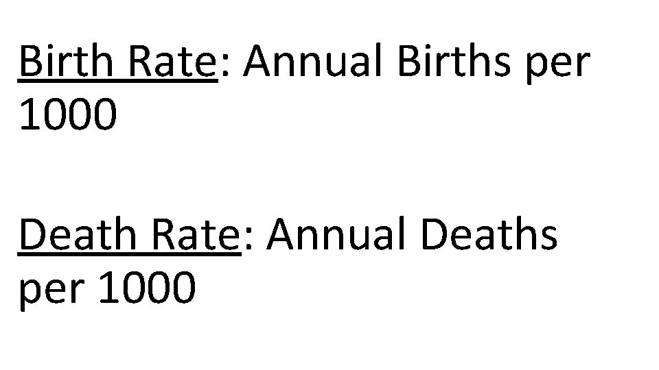 Birth Rate: Annual Births per 1000 Death Rate: Annual Deaths per 1000 
