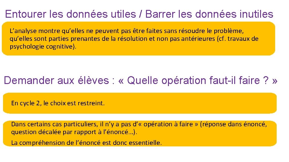 Entourer les données utiles / Barrer les données inutiles L’analyse montre qu’elles ne peuvent