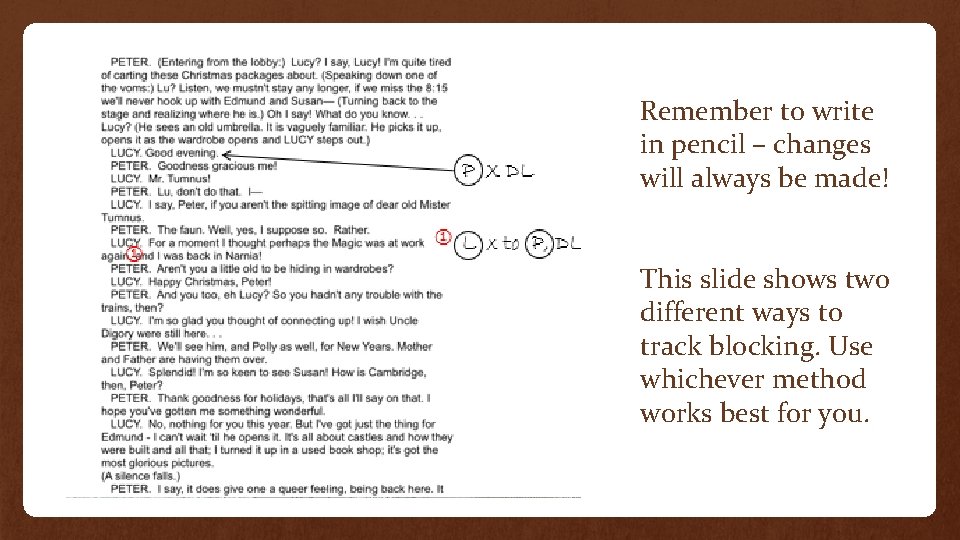 Remember to write in pencil – changes will always be made! This slide shows