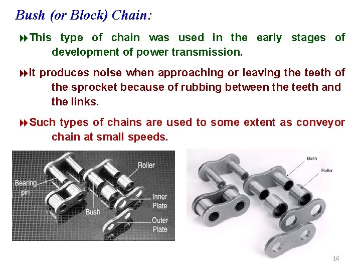 Bush (or Block) Chain: 8 This type of chain was used in the early
