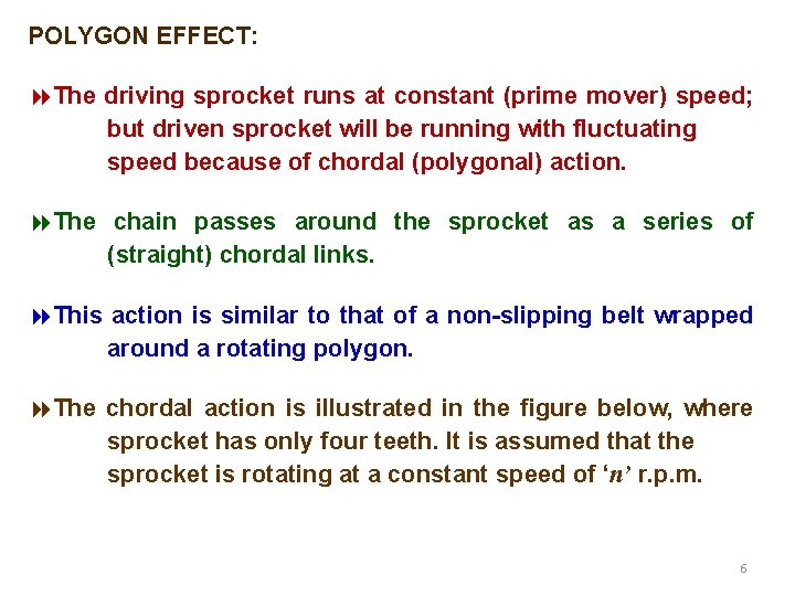 POLYGON EFFECT: 8 The driving sprocket runs at constant (prime mover) speed; but driven