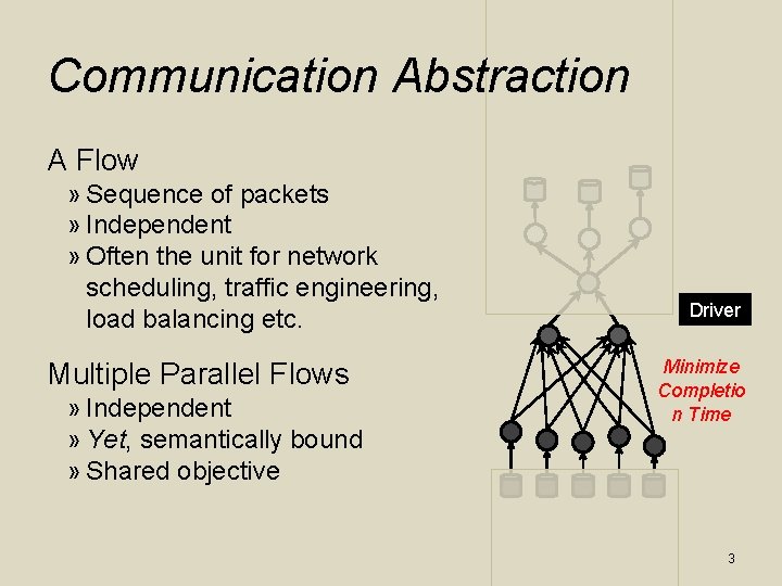 Communication Abstraction A Flow » Sequence of packets » Independent » Often the unit