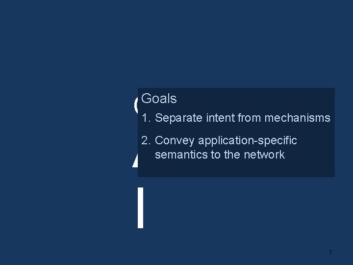 Goals Coflow 1. Separate intent from mechanisms AP I 2. Convey application-specific semantics to