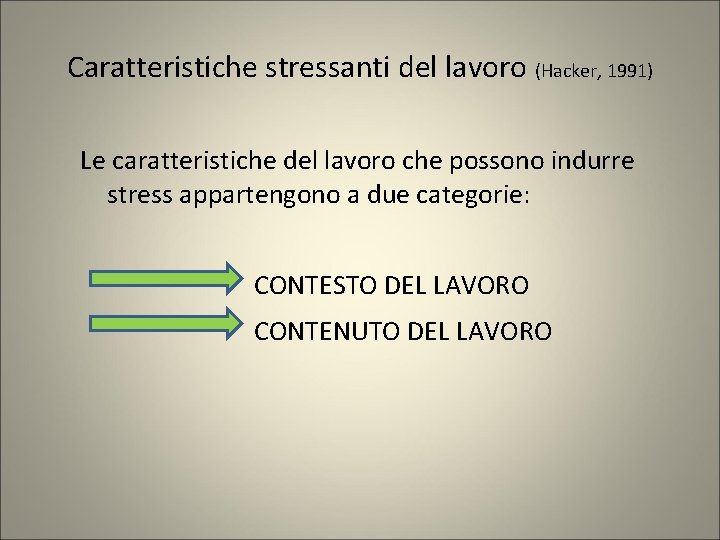 Caratteristiche stressanti del lavoro (Hacker, 1991) Le caratteristiche del lavoro che possono indurre stress