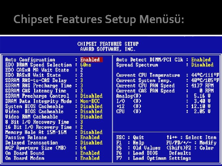 Chipset Features Setup Menüsü: 