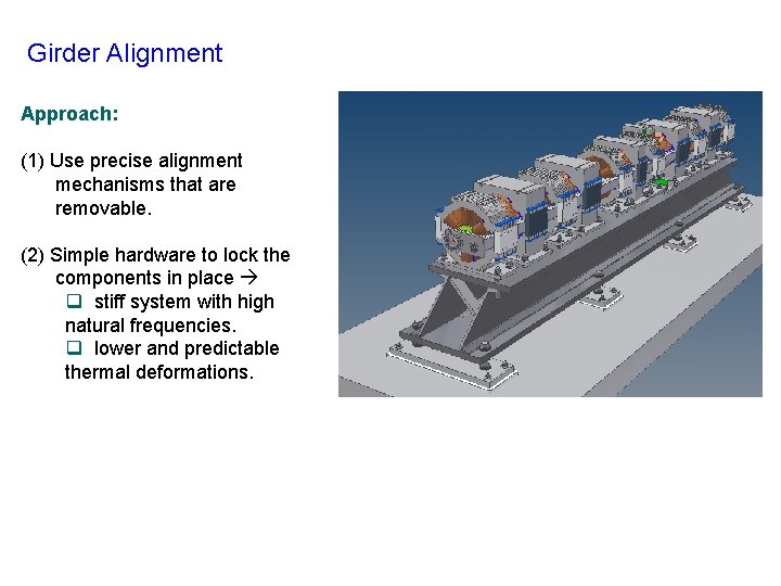 Girder Alignment Approach: (1) Use precise alignment mechanisms that are removable. (2) Simple hardware