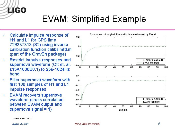 EVAM: Simplified Example • • Calculate impulse response of H 1 and L 1 EVAM: Simplified Example • • Calculate impulse response of H 1 and L 1