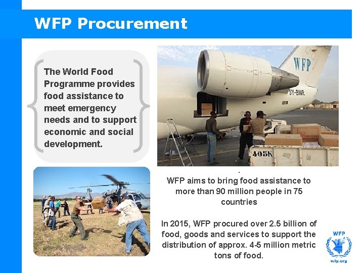 WFP Procurement The World Food Programme provides food assistance to meet emergency needs and