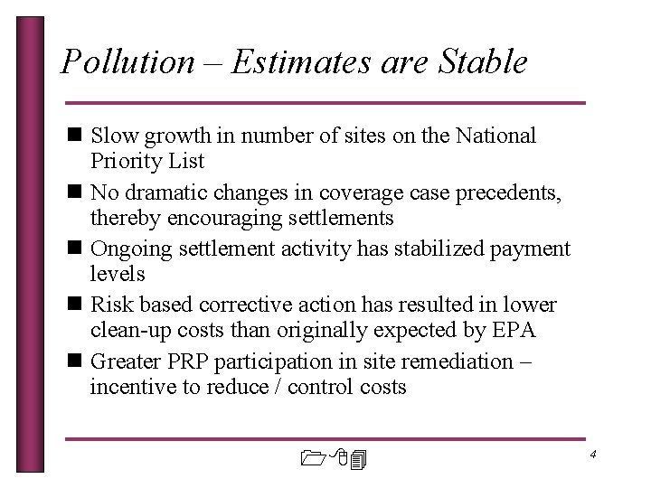 Pollution – Estimates are Stable n Slow growth in number of sites on the
