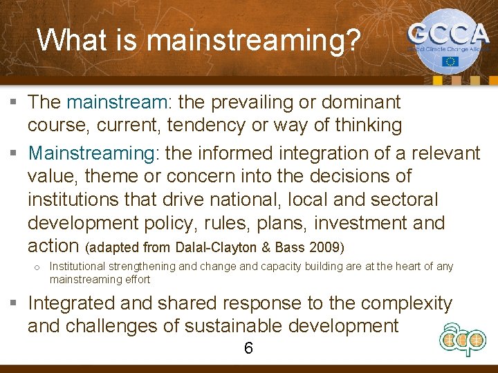 What is mainstreaming? § The mainstream: the prevailing or dominant course, current, tendency or