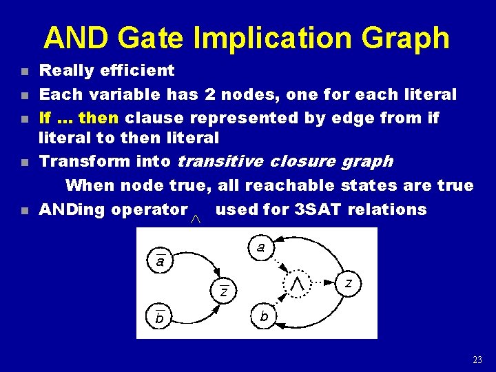 AND Gate Implication Graph n n n Really efficient Each variable has 2 nodes,