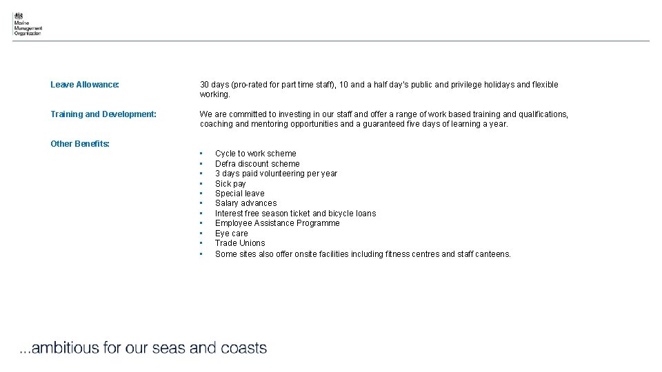 Leave Allowance: 30 days (pro-rated for part time staff), 10 and a half day’s