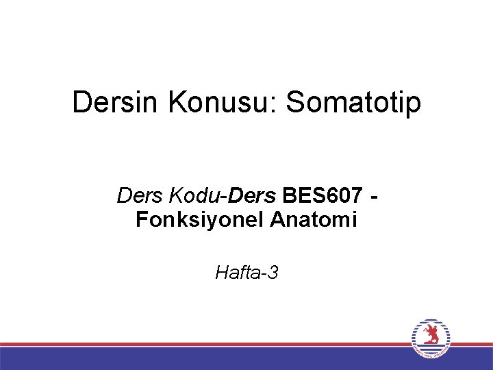 Dersin Konusu: Somatotip Ders Kodu-Ders BES 607 Fonksiyonel Anatomi Hafta-3 