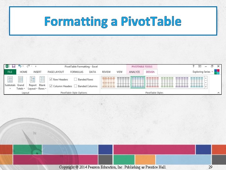 Formatting a Pivot. Table Copyright © 2014 Pearson Education, Inc. Publishing as Prentice Hall.