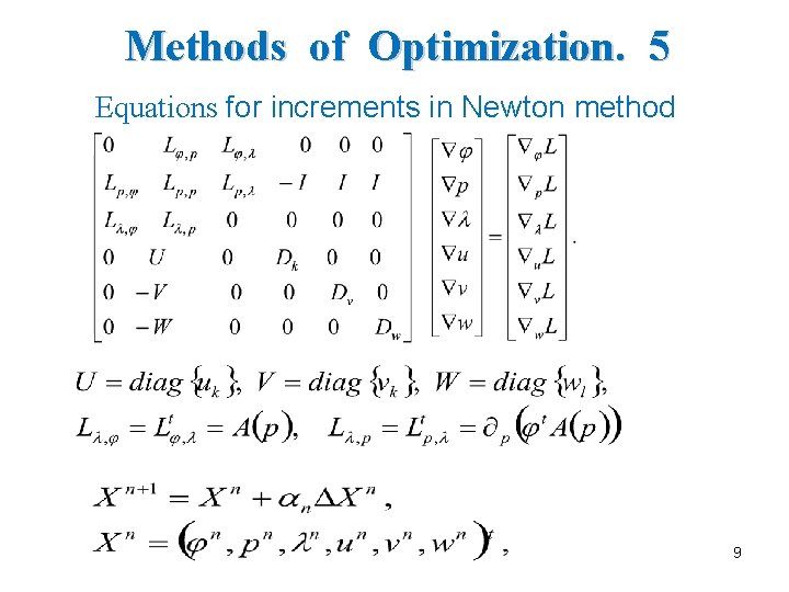 Methods of Optimization. 5 Equations for increments in Newton method 9 