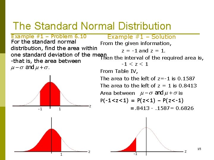 The Standard Normal Distribution Example #1 – Problem 6. 10 Example #1 – Solution