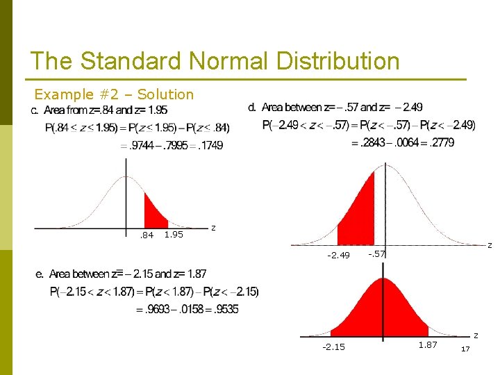 The Standard Normal Distribution Example #2 – Solution . 84 1. 95 z -2.
