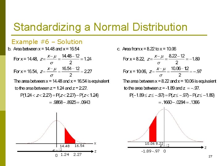 Standardizing a Normal Distribution Example #6 – Solution 14. 48 0 1. 24 16.