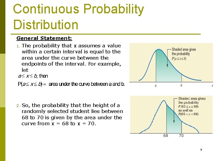 Continuous Probability Distribution General Statement: 1. The probability that x assumes a value within
