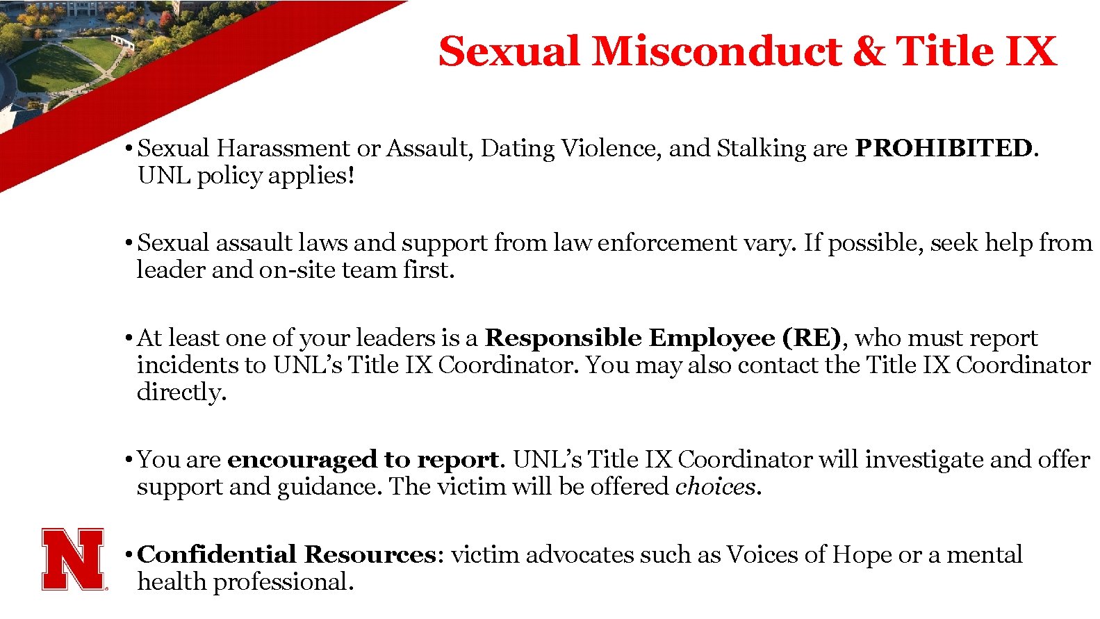 Sexual Misconduct & Title IX • Sexual Harassment or Assault, Dating Violence, and Stalking