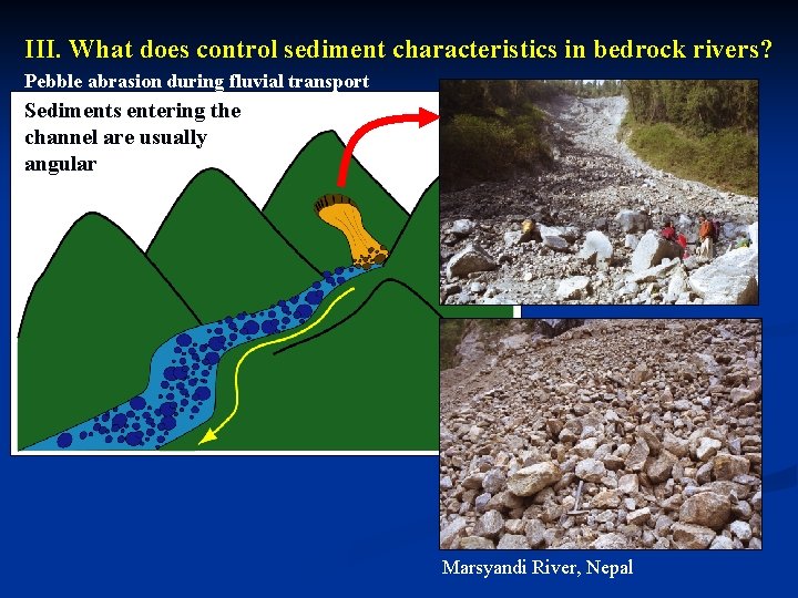 III. What does control sediment characteristics in bedrock rivers? Pebble abrasion during fluvial transport