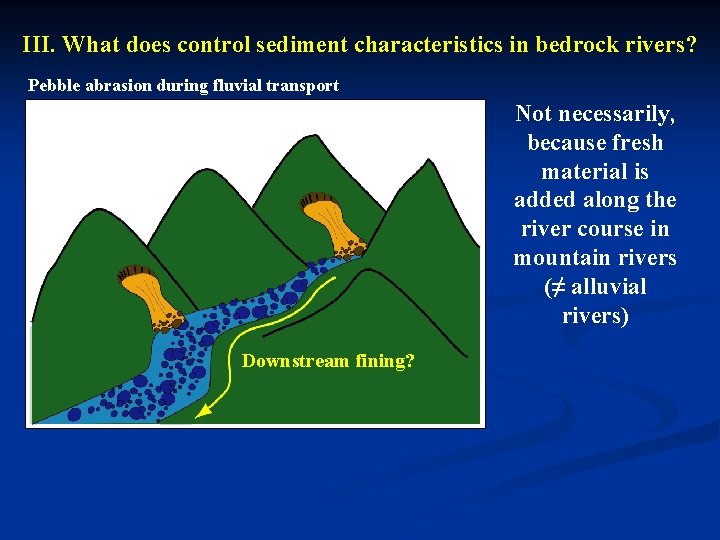III. What does control sediment characteristics in bedrock rivers? Pebble abrasion during fluvial transport
