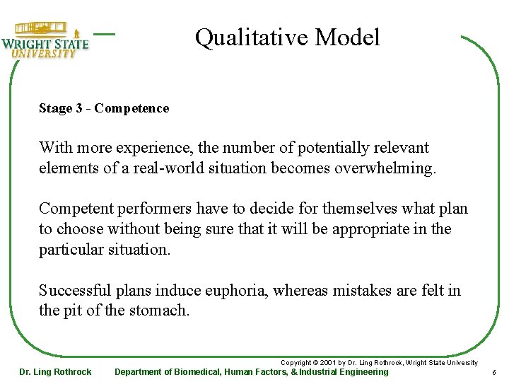 Qualitative Model Stage 3 - Competence With more experience, the number of potentially relevant