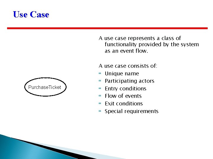 Use Case A use case represents a class of functionality provided by the system